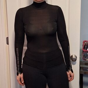 Marithe + Francois Girbaud | Black, Sheer Mock Turtleneck
